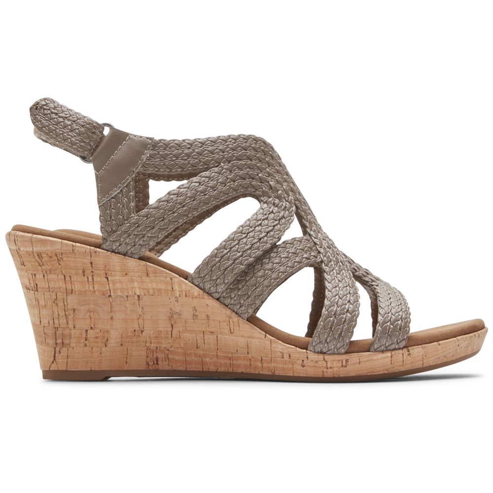 Rockport Women's Briah Braided Wedges Sandals - Taupe - USA (9742LYSGM)